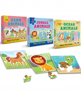 Jungle, Farm & Ocean Animals - 15 Puzzle Pcs Each,Set Of 3
