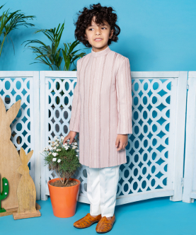Onion Pink Indowestern Achkan Teamed With Off White Pants 