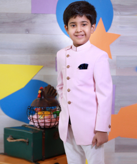 Pink Angrakha Indowestern Jacket With Off White Pants