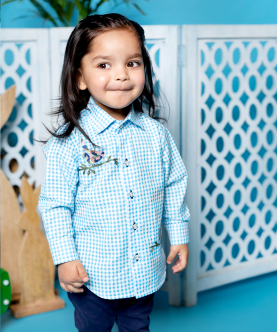 Sky Blue Check Shirt With Embroidery