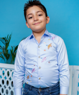 Sky Blue Shirt With Sea Animals Embroidered