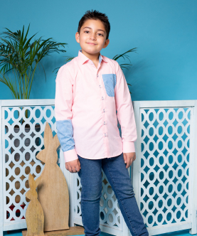 Pink Check Shirt With Blue Check Contrast