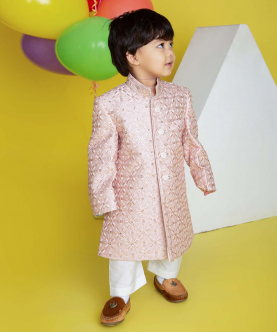 Pink Sherwani With Full Embroidery In Front And Back