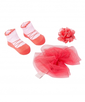 Dressy Floral Peach 3 Pcs Hairband And Socks Set
