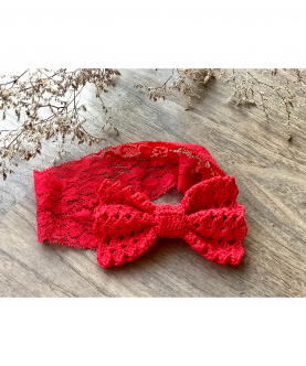 Lacey Bow Lace Hairband - Red
