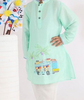 Kurta With Embroidered Buses Of India And Pyjama