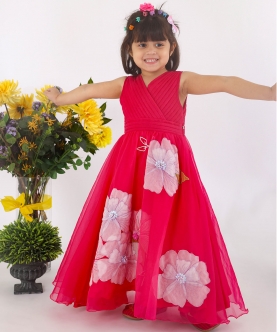 Gown & Pleated Yoke 3D Floral Cutwork And Floral Embroidery