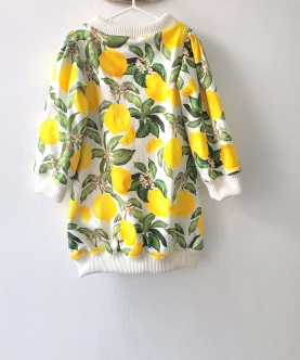 Lemon Sweatshirt Dress with Bow