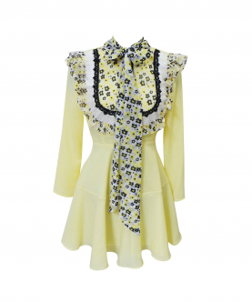 Lemon Summer Dress With Printed Collar For Adult
