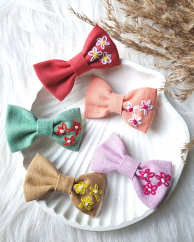 Linen Embroidered Petite Hairbows-Laisy Daisy