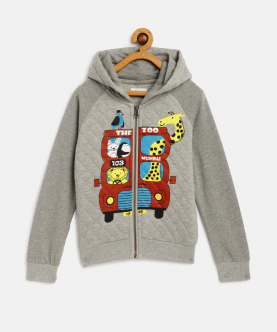 Ladore Kids Grey Animal Bus Quilted Cotton Hooded Jacket