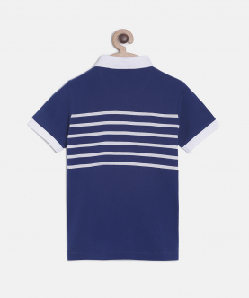 Boys Blue Striped Polo Mercerised Cotton T-Shirt