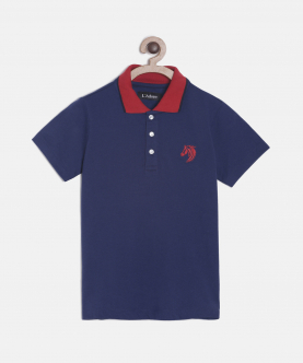 Boys Blue Solid Polo Mercerised Cotton T-Shirt