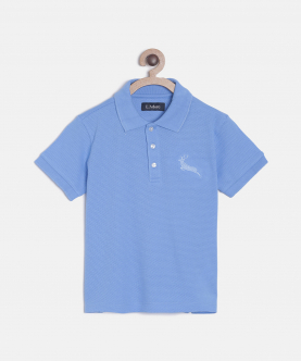 Blue Solid Self Fabric Polo Cotton T-Shirt