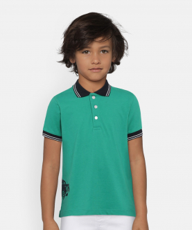Boys Green Car Print Polo Cotton T-Shirt