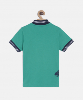 Boys Green Car Print Polo Cotton T-Shirt