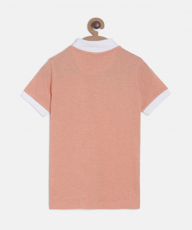Orange Solid Polo Cotton T-Shirt With Embroidery