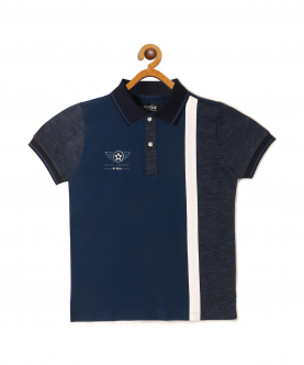 Kids Blue Cut And Sew Polo Cotton T-Shirt