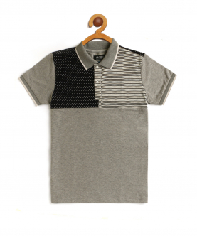 Kids Grey Cut And Sew Polo Cotton T-Shirt