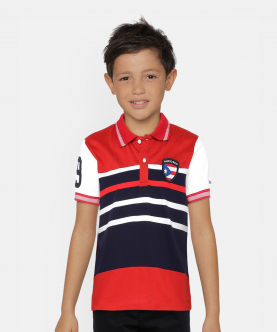 Boys Red Striped Polo Mercerised Cotton T-Shirt