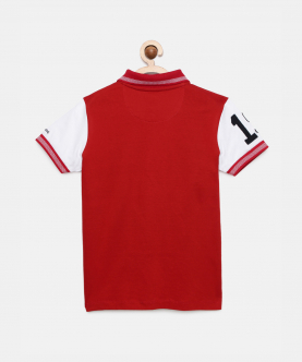 Boys Red Striped Polo Mercerised Cotton T-Shirt