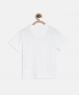 Boys White Waistcoat Printed Round Neck Cotton T-Shirt