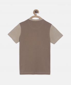 Boys Brown Zig Zag Printed Round Neck Cotton T-Shirt