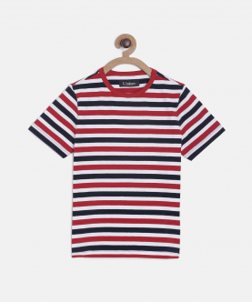 Red Striped Round Neck Cotton T-Shirt
