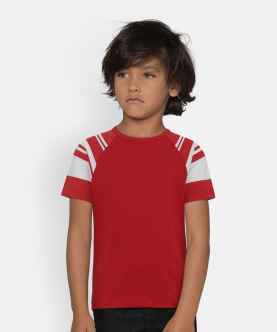 Red Colourblock Round Neck Cotton T-Shirt