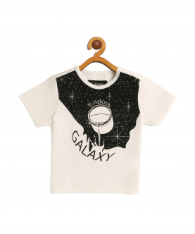 Kids White Galaxy Printed Round Neck Cotton T-Shirt
