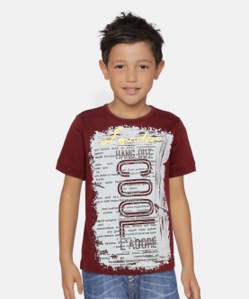 Maroon Cool Printed Round Neck Cotton T-Shirt