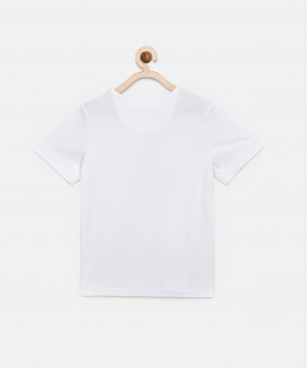 White Explore The World Printed Round Neck Cotton T-Shirt