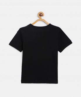 Black Printed Round Neck Cotton T-Shirt