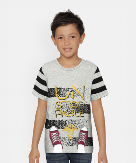 Boys Grey Heather Unstoppable Printed Round Neck Cotton T-Shirt
