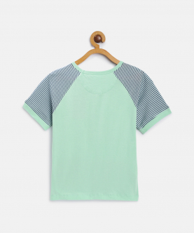 Aqua Sailboat Printed Round Neck Cotton T-Shirt