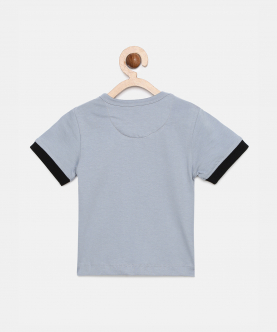 Grey Surfer Printed Round Neck Cotton T-Shirt