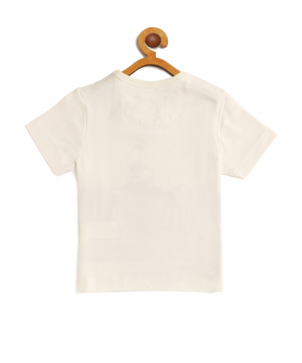 Kids White Surfer Printed Round Neck Cotton T-Shirt