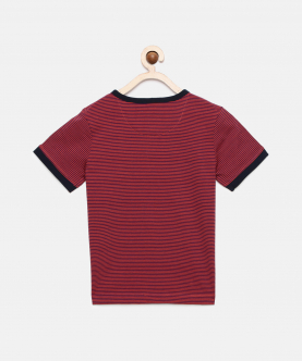 Purple Striped Henley Cotton T-Shirt