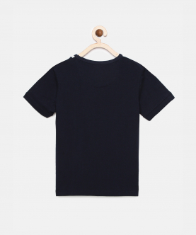 Boys Blue Striped Round Neck Cotton T-Shirt