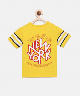 Yellow Patterned Round Neck Cotton T-Shirt