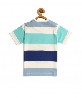 Kids Multicolour Vacation Striped Round Neck Cotton T-Shirt