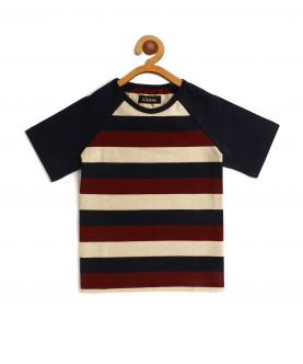 Kids Maroon And Blue Striped Half Sleeve Cotton T-Shirt