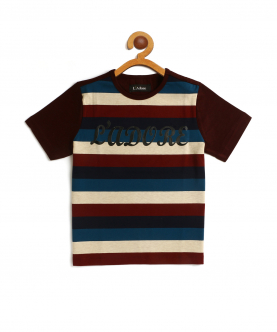 Kids Multicolour Striped Round Neck Cotton T-Shirt