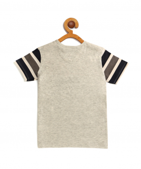 Kids Grey Heather Printed Round Neck Cotton T-Shirt