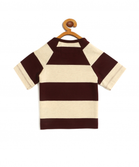 Kids Maroon Striped Round Neck Cotton T-Shirt