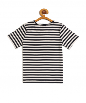 Kids White And Blue Striped Round Neck Organic Cotton T-Shirt