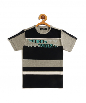 Kids Black And Grey Striped Half Sleeve Cotton T-Shirt