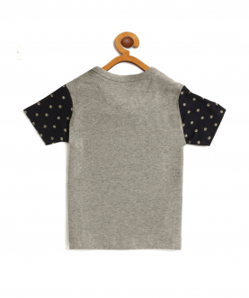 Kids Grey Alphabet Printed Round Neck Cotton T-Shirt