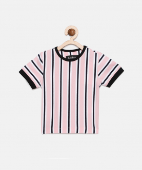 Pink Striped Round Neck Supima Cotton T-Shirt