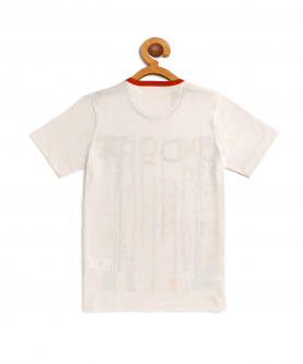 Kids White Abstract Printed Round Neck Cotton T-Shirt